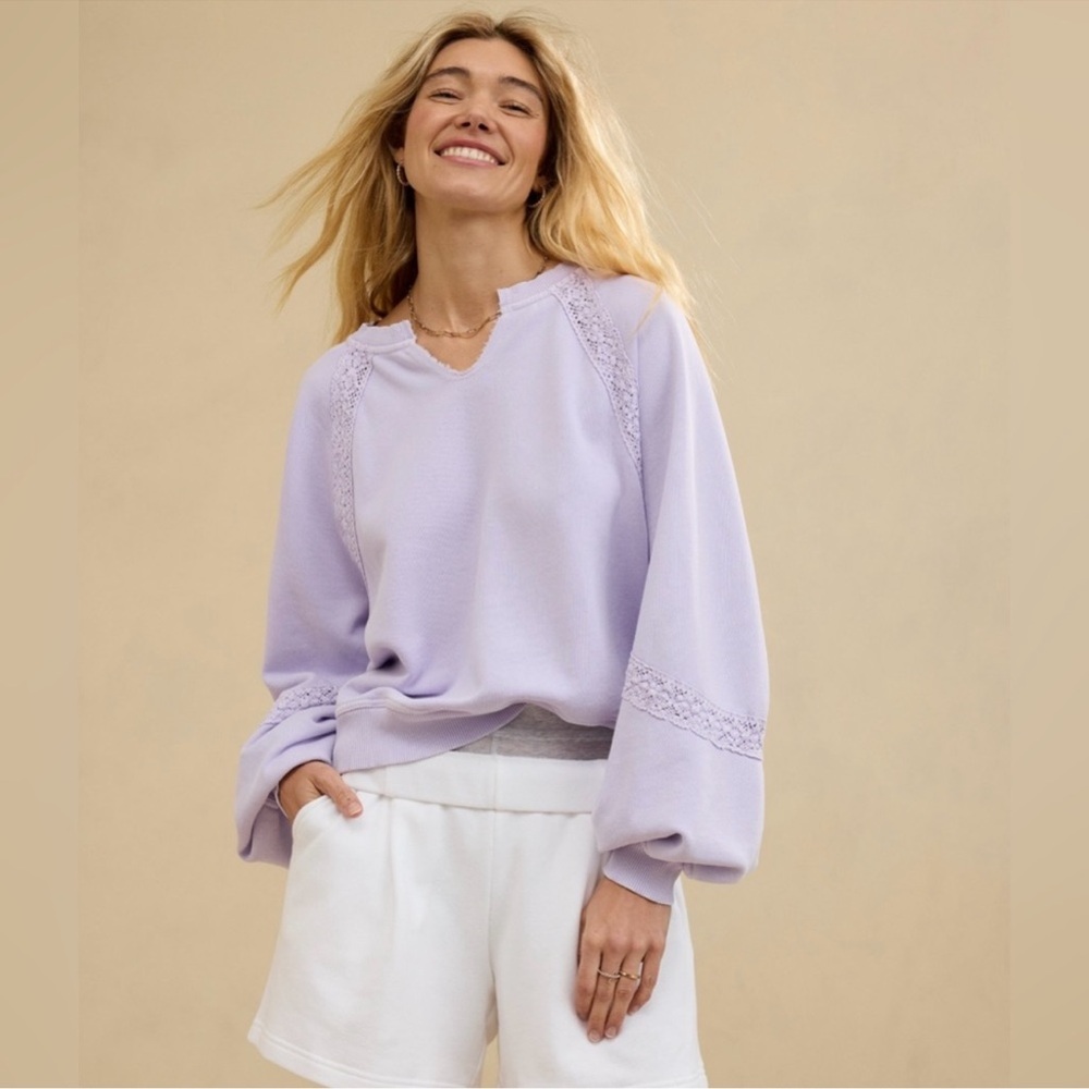Aerie Hey Crochet Sweatshirt Lavender NWT